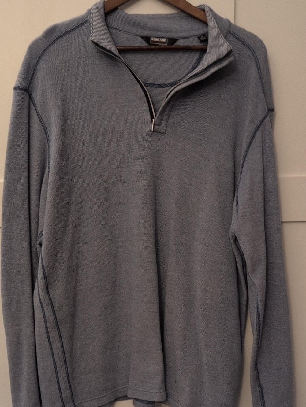 Kirkland Signature Men's Heathered Light Blue Half-Zip Sweater